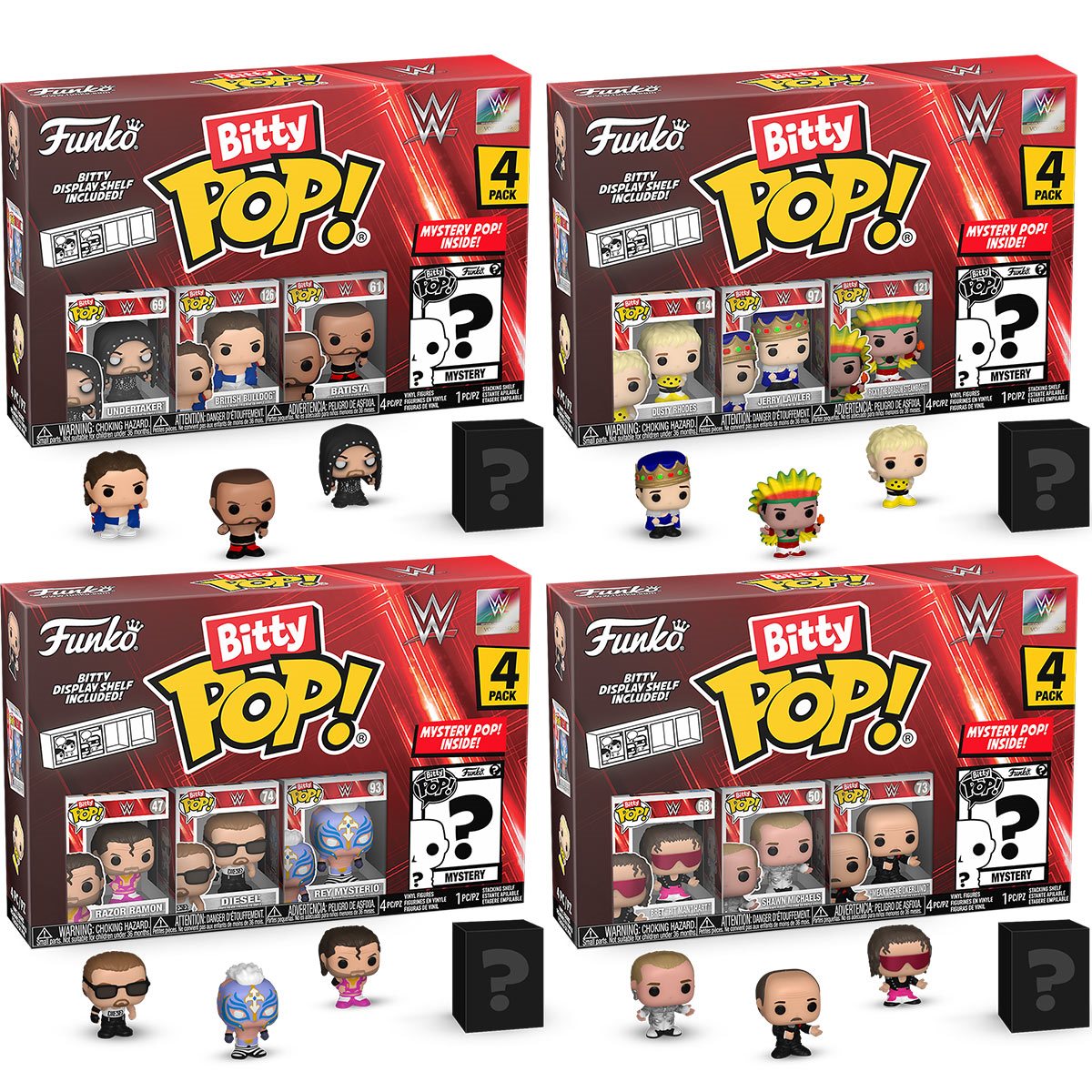 WWE Funko Bitty Pop! Mini-Figure 4-Pack SET OF 4